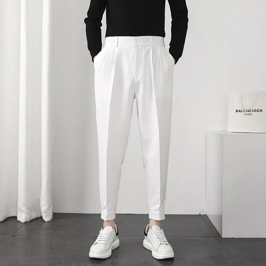 Men's Summer Loose Fit White Casual Trousers