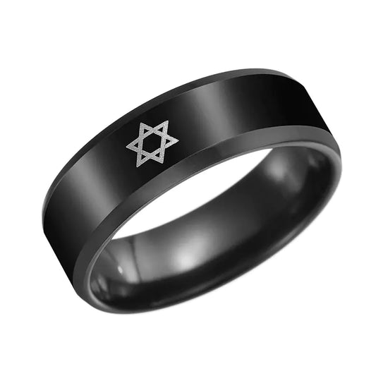 8MM Black Plated Stainless Steel Star Ring for Men