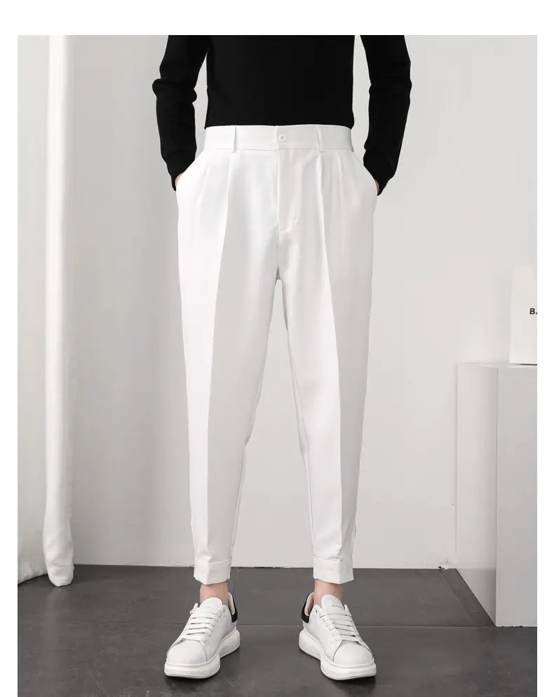 Men's Summer Loose Fit White Casual Trousers